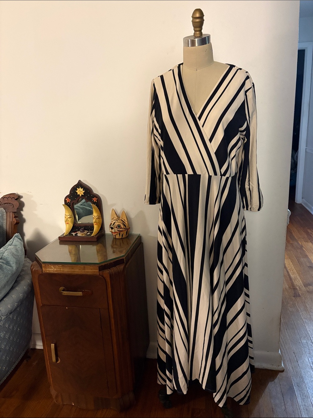 Soft Surroundings Black and White Striped V-Neck Maxi Dress